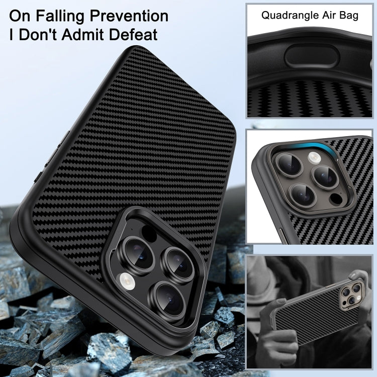 For iPhone 15 Pro Carbon Fiber Textured Oil Spray MagSafe Magnetic Phone Case(Grey) - iPhone 15 Pro Cases by buy2fix | Online Shopping UK | buy2fix