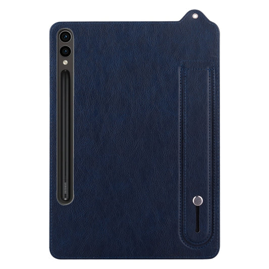 For Samsung Galaxy Tab S10 Ultra/ S11 Ultra TPU Leather Back Tablet Case with Wristband(Dark Blue) by buy2fix