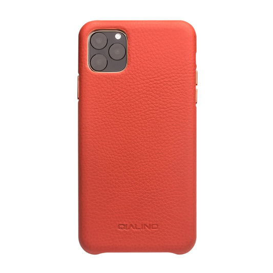 For iPhone 11 Pro Max QIALINO Shockproof Top-grain Leather Protective Case(Orange) by QIALINO