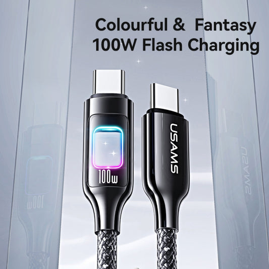USAMS SJ750 100W Type-C / USB-C to Type-C / USB-C Zinc Alloy Data Cable with Colorful Light, Length:1.2m(Titanium) - USB-C & Type-C Cable by USAMS | Online Shopping UK | buy2fix