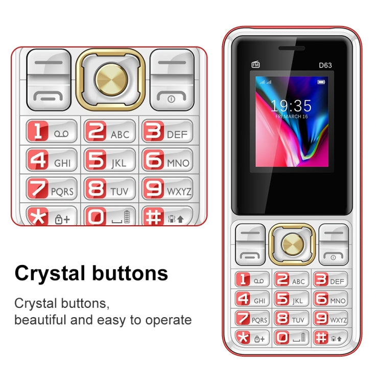 D63 Elder Keypad Phone, 1.77 inch, 3600mAh, SOS, FM, Dual SIM, GSM, Plug:US Plug(Red) - Others by buy2fix | Online Shopping UK | buy2fix