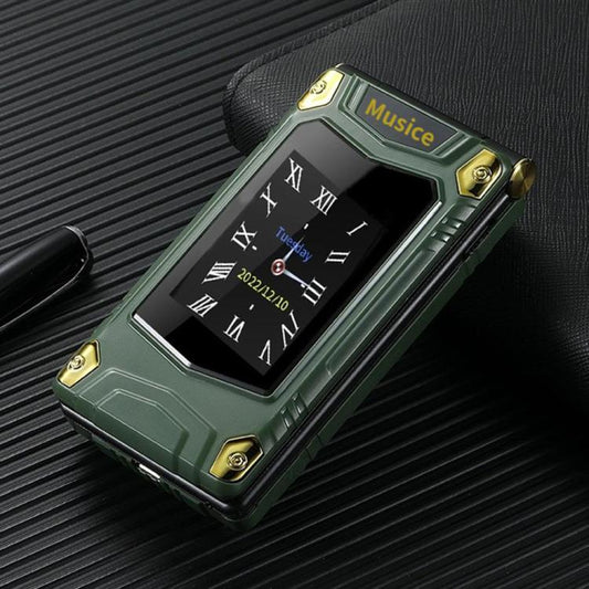 M7+ 4G Dual Screen Flip Elder Rugged Phone, 2.8 inch Inner, 2.4 inch Outer, 6800mAh Battery, 24 Keys, Flashlight, Network: 4G, Dual SIM, SOS, Plug:US Plug(Green) - Others by buy2fix | Online Shopping UK | buy2fix