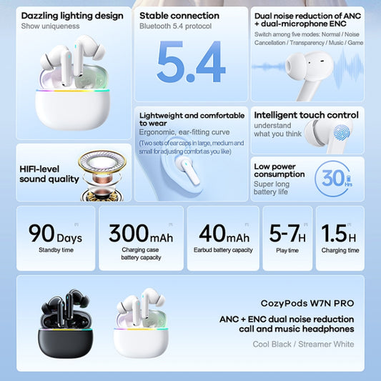 REMAX CozyPods W7N Pro ANC+ENC Dual Noise Reduction Bluetooth 5.4 Earphones(Black) - Bluetooth Earphone by REMAX | Online Shopping UK | buy2fix