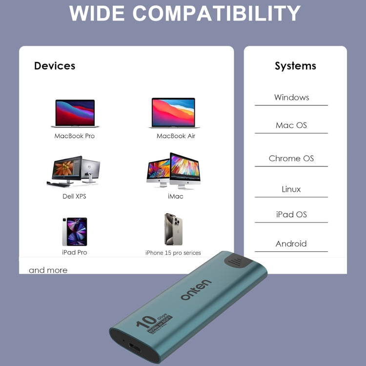 Onten UCA322+ 10Gbps M.2 M-key NVMe NGFF SSD Enclosure by Onten