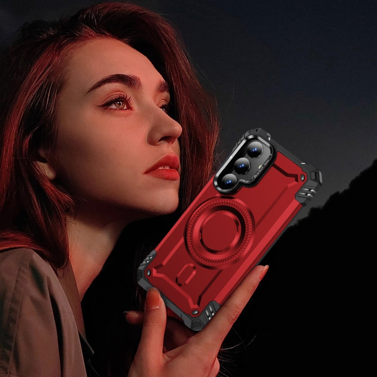 For Samsung Galaxy S25 5G Lens Holder MagSafe Phone Case(Red) by buy2fix