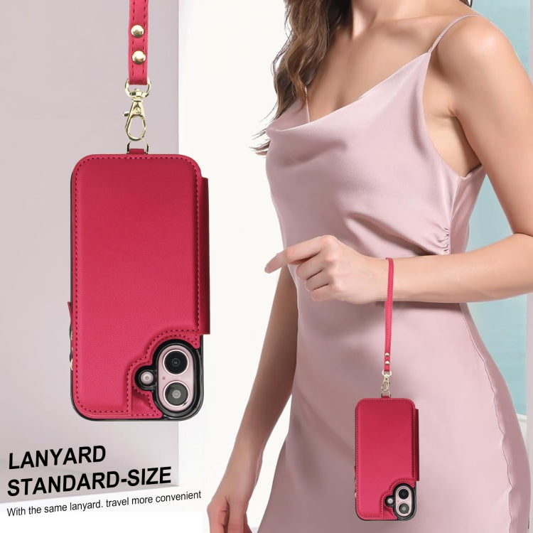 For iPhone 16 Plus Double Flap Zipper RFID Leather Phone Case with Short Lanyard(Red) - iPhone 16 Plus Cases by buy2fix | Online Shopping UK | buy2fix