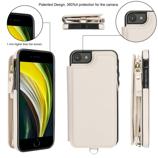 For iPhone SE 2022 / 2020 / 8 Double Flap Zipper RFID Leather Phone Case with Short Lanyard(White) - iPhone SE 2022 / 2020 / 8 / 7 Cases by buy2fix | Online Shopping UK | buy2fix
