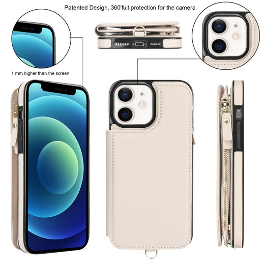 For iPhone 12 Double Flap Zipper RFID Leather Phone Case with Short Lanyard(White) - iPhone 12 / 12 Pro Cases by buy2fix | Online Shopping UK | buy2fix