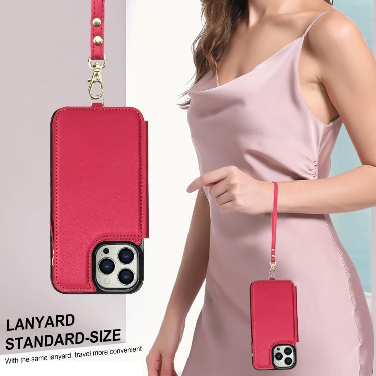For iPhone 12 Pro Max Double Flap Zipper RFID Leather Phone Case with Short Lanyard(Red) - iPhone 12 Pro Max Cases by buy2fix | Online Shopping UK | buy2fix