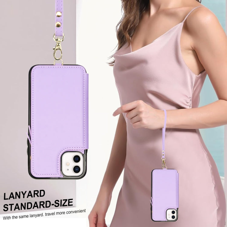 For iPhone 11 Pro Max Double Flap Zipper RFID Leather Phone Case with Short Lanyard(Light Purple) - iPhone 11 Pro Max Cases by buy2fix | Online Shopping UK | buy2fix