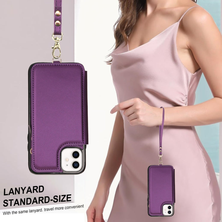 For iPhone 11 Double Flap Zipper RFID Leather Phone Case with Short Lanyard(Dark Purple) - iPhone 11 Cases by buy2fix | Online Shopping UK | buy2fix
