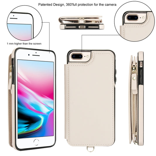 For iPhone 8 Plus / 7 Plus Double Flap Zipper RFID Leather Phone Case with Short Lanyard(White) - More iPhone Cases by buy2fix | Online Shopping UK | buy2fix