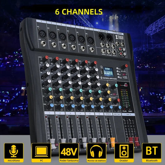 XTUGA CT60X 6-Channels Audio Mixer DJ Mixing Console with 48V Power Supply(EU Plug) by XTUGA