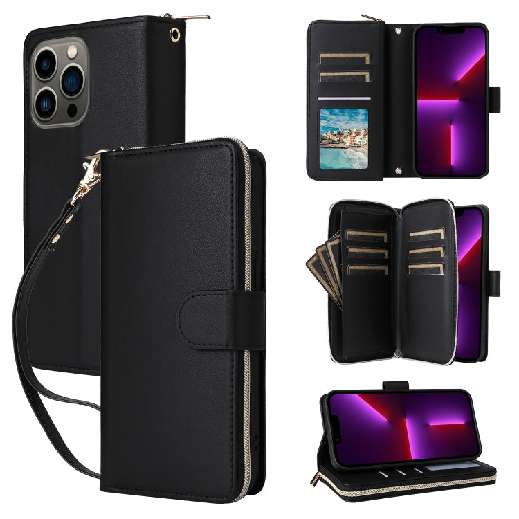 For iPhone 13 Pro Nine-card Slots Zipper Wallet Bag Leather Phone Case(Black) - iPhone 13 Pro Cases by buy2fix | Online Shopping UK | buy2fix