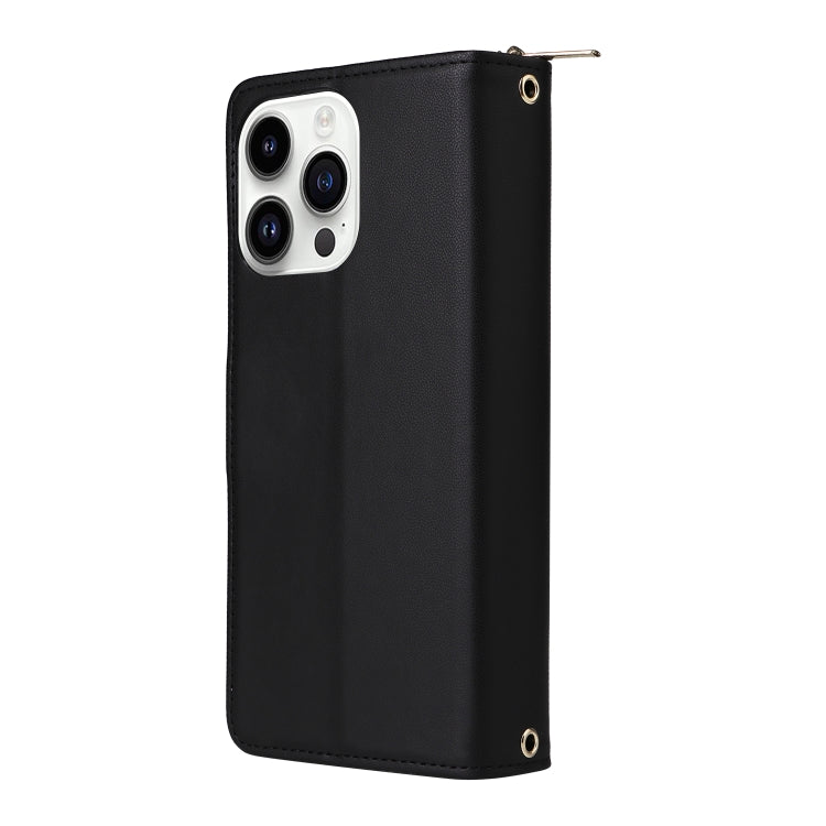 For iPhone 14 Pro Nine-card Slots Zipper Wallet Bag Leather Phone Case(Black) - iPhone 14 Pro Cases by buy2fix | Online Shopping UK | buy2fix