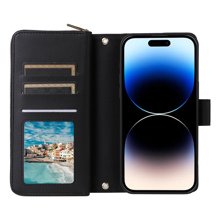 For iPhone 14 Pro Nine-card Slots Zipper Wallet Bag Leather Phone Case(Black) - iPhone 14 Pro Cases by buy2fix | Online Shopping UK | buy2fix