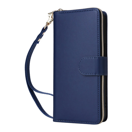 For iPhone 15 Plus / 14 Plus Nine-card Slots Zipper Wallet Bag Leather Phone Case(Blue) - iPhone 15 Plus Cases by buy2fix | Online Shopping UK | buy2fix