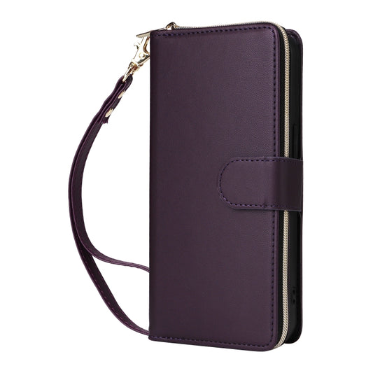 For iPhone 15 Pro Nine-card Slots Zipper Wallet Bag Leather Phone Case(Dark Purple) - iPhone 15 Pro Cases by buy2fix | Online Shopping UK | buy2fix
