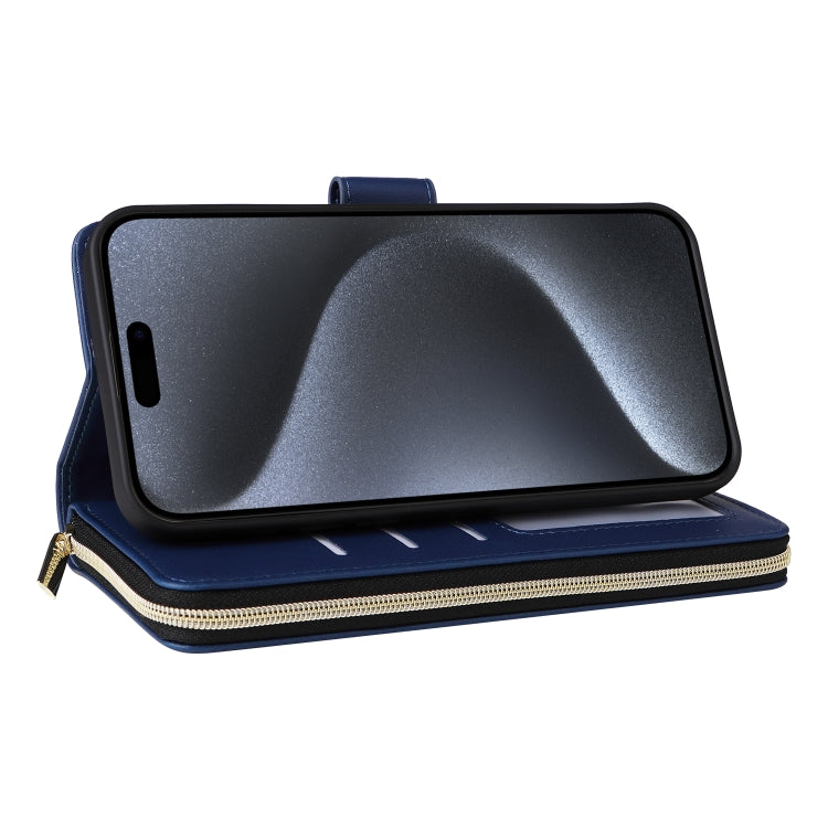 For iPhone 15 Pro Nine-card Slots Zipper Wallet Bag Leather Phone Case(Blue) - iPhone 15 Pro Cases by buy2fix | Online Shopping UK | buy2fix