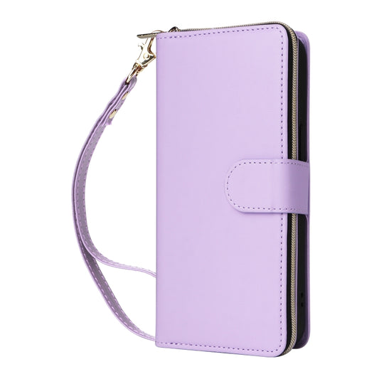 For iPhone 16 Pro Nine-card Slots Zipper Wallet Bag Leather Phone Case(Light Purple) - iPhone 16 Pro Cases by buy2fix | Online Shopping UK | buy2fix
