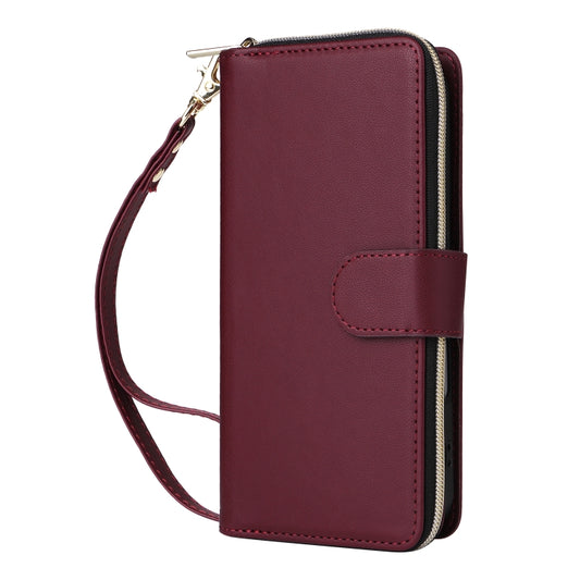 For iPhone 16 Plus Nine-card Slots Zipper Wallet Bag Leather Phone Case(Wine Red) - iPhone 16 Plus Cases by buy2fix | Online Shopping UK | buy2fix