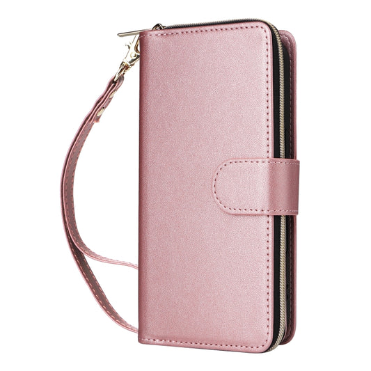For iPhone 16 Plus Nine-card Slots Zipper Wallet Bag Leather Phone Case(Rose Gold) - iPhone 16 Plus Cases by buy2fix | Online Shopping UK | buy2fix