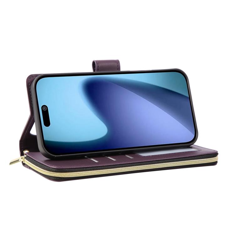 For iPhone Air Nine-card Slots Zipper Wallet Bag Leather Phone Case(Dark Purple) - iPhone Air Cases by buy2fix | Online Shopping UK | buy2fix