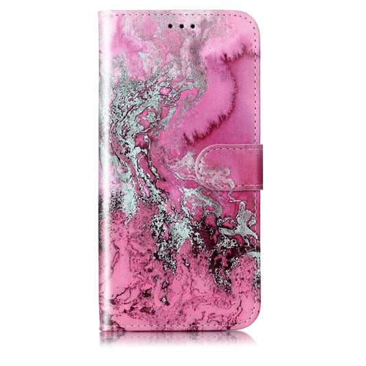 For OnePlus 13 Colored Drawing Marble Pattern Leather Phone Case(Pink Seawater) by buy2fix