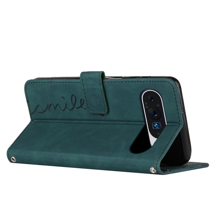 For Google Pixel 10 / 10 Pro Skin Feel Heart Embossed Leather Phone Case with Long Lanyard(Green) - Google Cases by buy2fix | Online Shopping UK | buy2fix