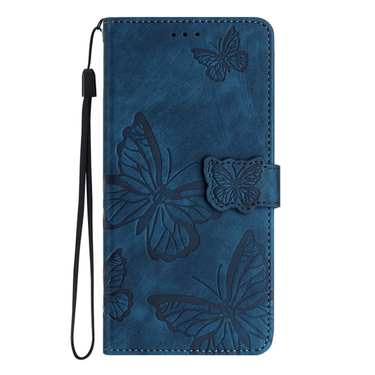 For OnePlus 13 Skin-feel Embossed Butterfly Leather Phone Case(Blue) by buy2fix