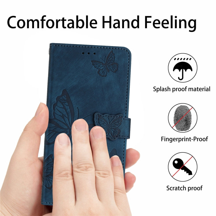 For OnePlus 13 Skin-feel Embossed Butterfly Leather Phone Case(Blue) - OnePlus Cases by buy2fix | Online Shopping UK | buy2fix