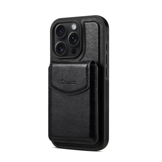 For iPhone 16 Pro Max Denior D22 Genuine Leather MagSafe Holder Detachable Card Slot Phone Case(Black) by Denior
