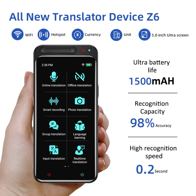 VORMOR Z6 5.0 inch HD Touch Screen Smart AI Translator 139 Languages ??with Offline Translation / Photo Translation - by buy2fix | Online Shopping UK | buy2fix