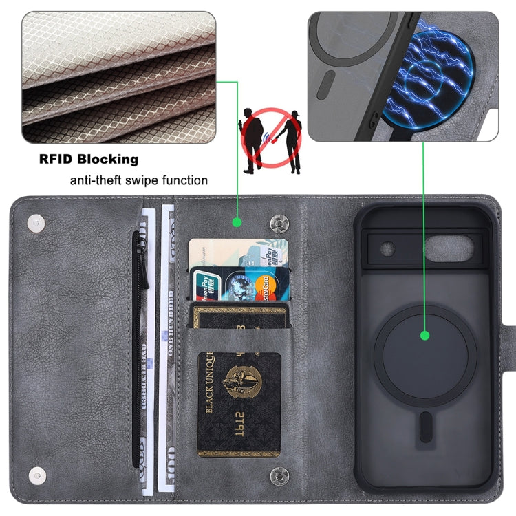 For Google Pixel 8a ViLi GVB Series MagSafe Magnetic RFID Leather Phone Case(Grey) - Google Cases by ViLi | Online Shopping UK | buy2fix