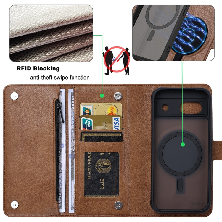 For Google Pixel 8a ViLi GVB Series MagSafe Magnetic RFID Leather Phone Case(Brown) - Google Cases by ViLi | Online Shopping UK | buy2fix