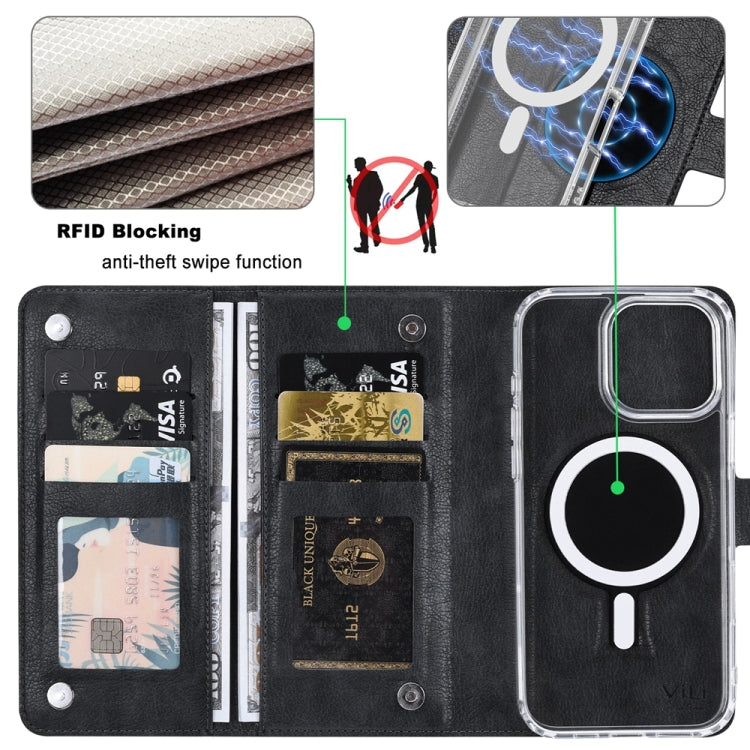 For iPhone 14 Pro Max ViLi GVS-C Series MagSafe Magnetic RFID Leather Flip Phone Case(Black) - iPhone 14 Pro Max Cases by ViLi | Online Shopping UK | buy2fix