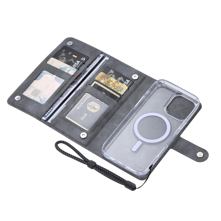 For iPhone 14 Pro Max ViLi GVS-C Series MagSafe Magnetic RFID Leather Flip Phone Case(Grey) - iPhone 14 Pro Max Cases by ViLi | Online Shopping UK | buy2fix