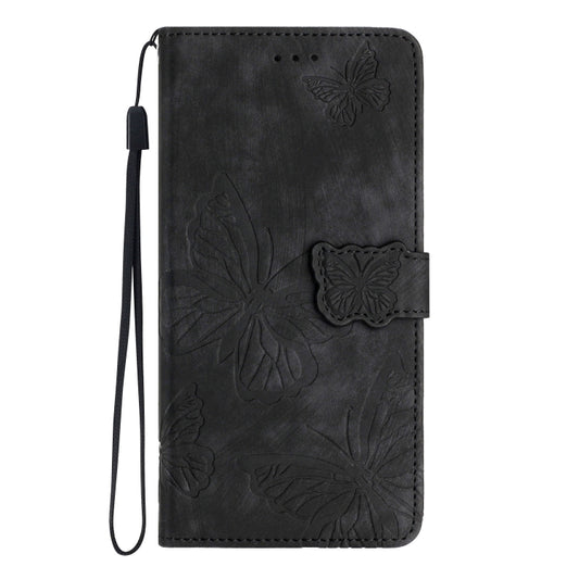 For Samsung Galaxy S25 5G Skin-feel Embossed Butterfly Leather Phone Case(Black) by buy2fix