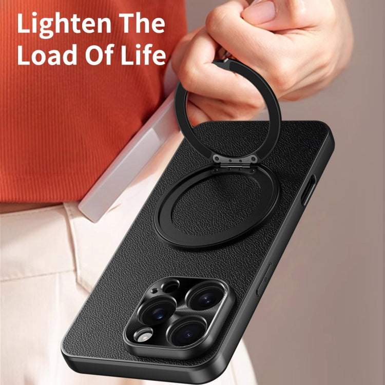 For iPhone 16 Pro Plain Leather MagSafe Holder Phone Case(Black) - iPhone 16 Pro Cases by buy2fix | Online Shopping UK | buy2fix