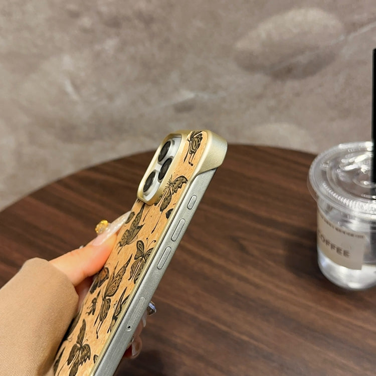 For iPhone 16 Pro Max Denior A18 WoodenPaint MagSafe Phone Case(Butterflies) by Denior