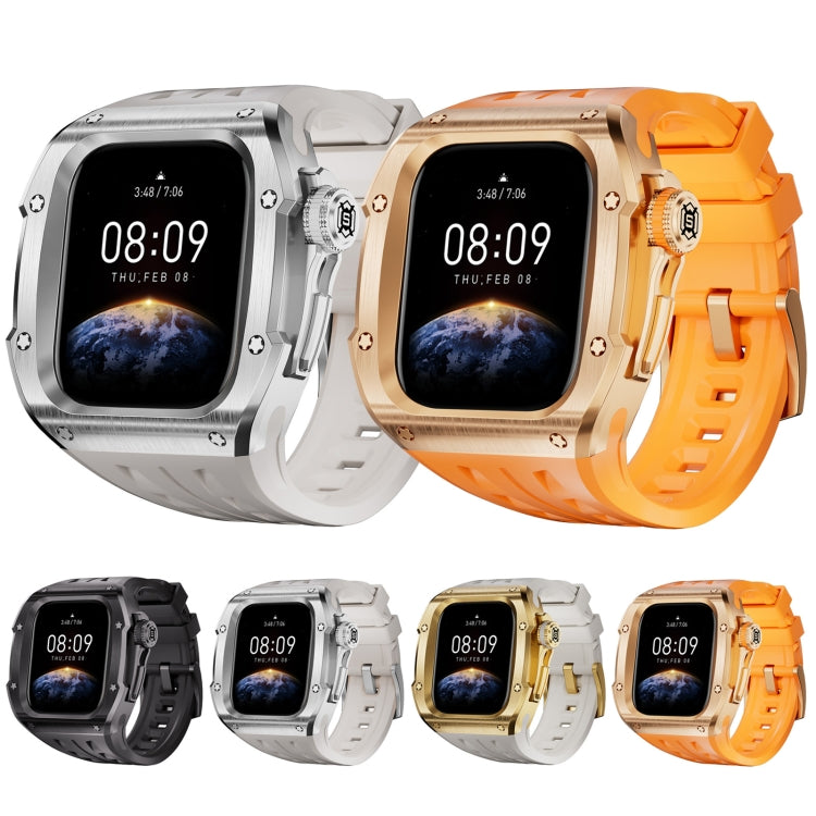 For Apple Watch Series 11 / 10 46mm RedPepper Armor Metal Case Integrated Silicone Watch Band(Steel White) by RedPepper