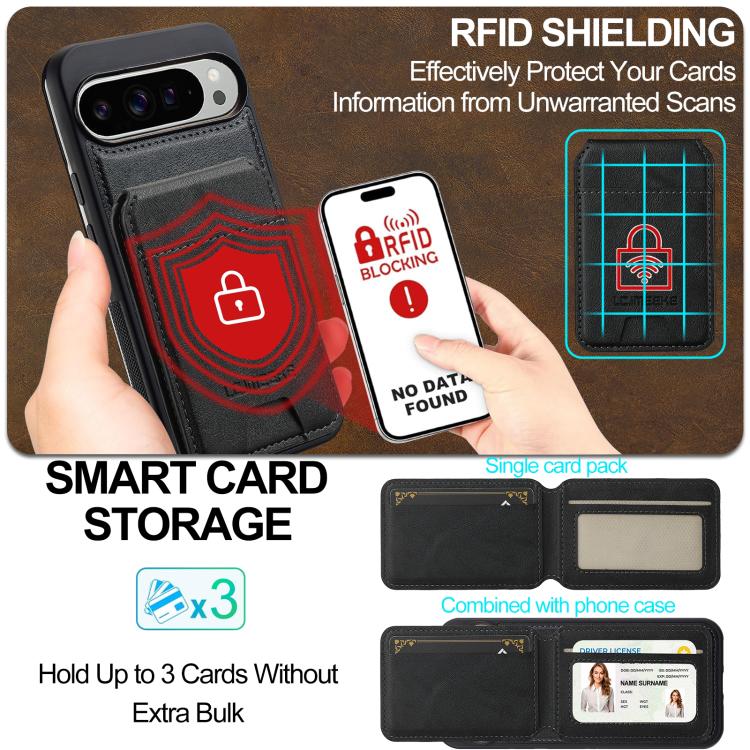 For Google Pixel 10 / 10 Pro LC.IMEEKE L3 Series Detachable RFID Card Bag Magsafe Phone Case(Black) - Google Cases by LC.IMEEKE | Online Shopping UK | buy2fix