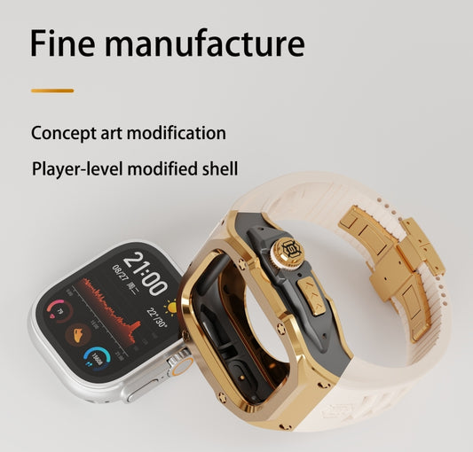 For Apple Watch Ultra 3 / 2 / 1 49mm RedPepper Armor Metal Case Integrated Silicone Watch Band(Gold Black White) - Watch Cases by RedPepper | Online Shopping UK | buy2fix
