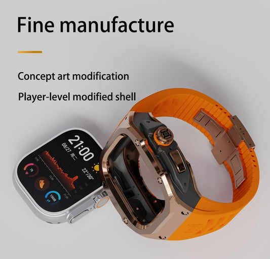For Apple Watch Ultra 3 / 2 / 1 49mm RedPepper Armor Metal Case Integrated Silicone Watch Band(Rose Gold Black Orange) - Watch Cases by RedPepper | Online Shopping UK | buy2fix