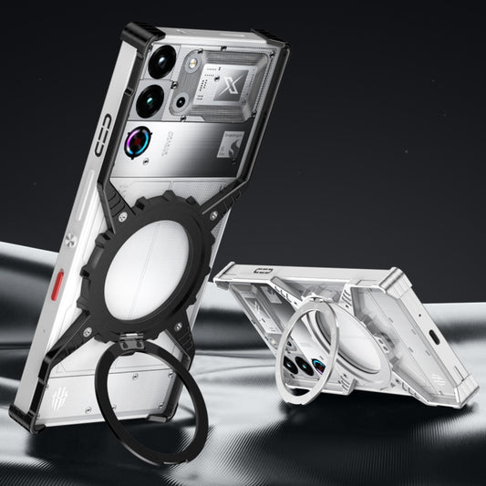 For ZTE nubia Red Magic 10 Pro / 10 Pro+ Gear Magnetic Holder Borderless Metal Phone Case(Silver) - ZTE Cases by buy2fix | Online Shopping UK | buy2fix