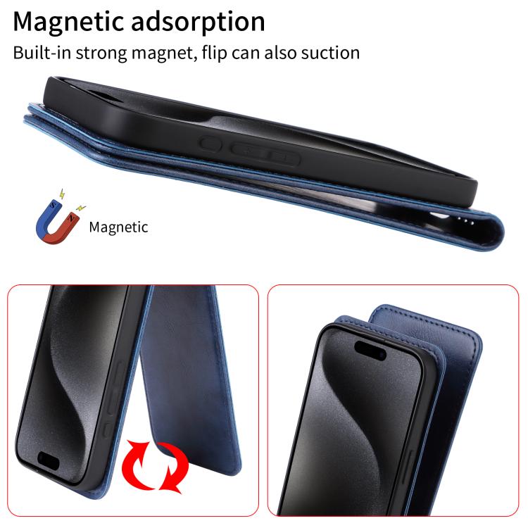 For iPhone 16e Magnetic Vertical Flip Leather Phone Case(Blue) - iPhone 16e Cases by buy2fix | Online Shopping UK | buy2fix