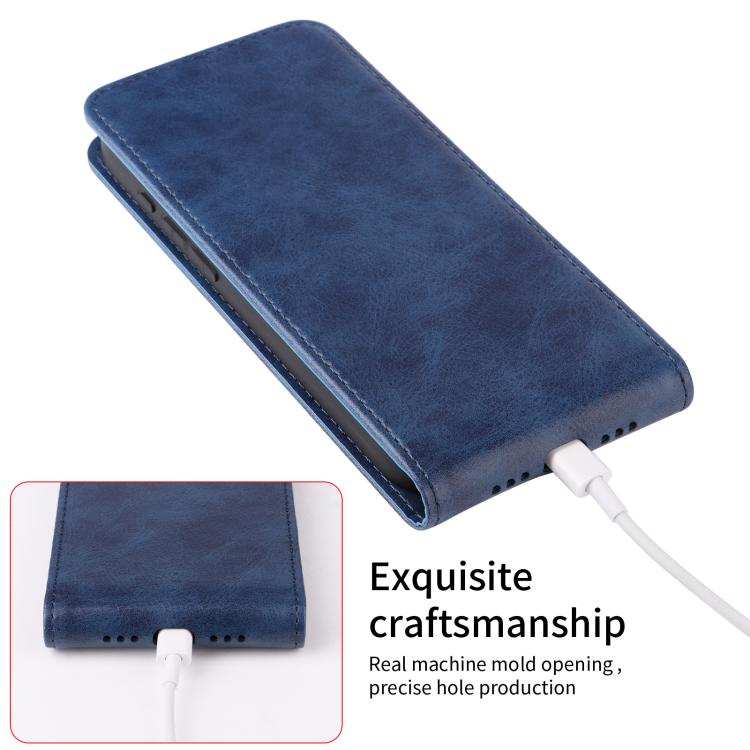 For iPhone 16e Magnetic Vertical Flip Leather Phone Case(Blue) - iPhone 16e Cases by buy2fix | Online Shopping UK | buy2fix