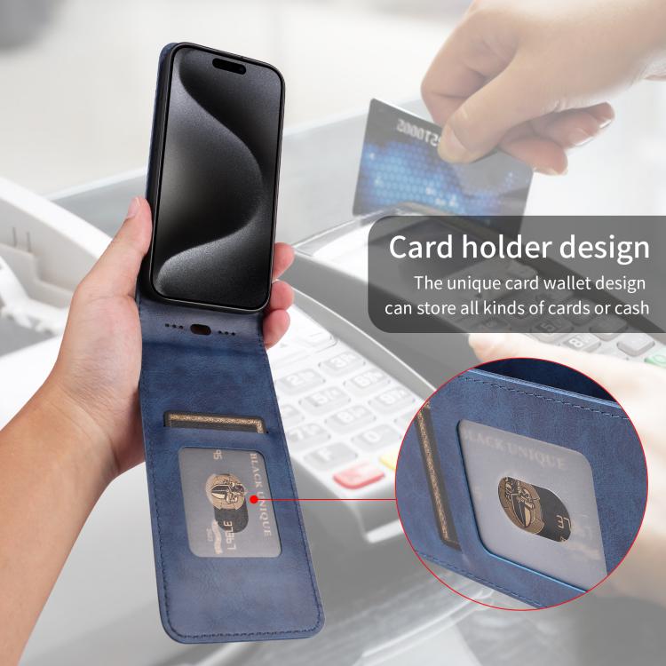 For iPhone 16e Magnetic Vertical Flip Leather Phone Case(Blue) - iPhone 16e Cases by buy2fix | Online Shopping UK | buy2fix