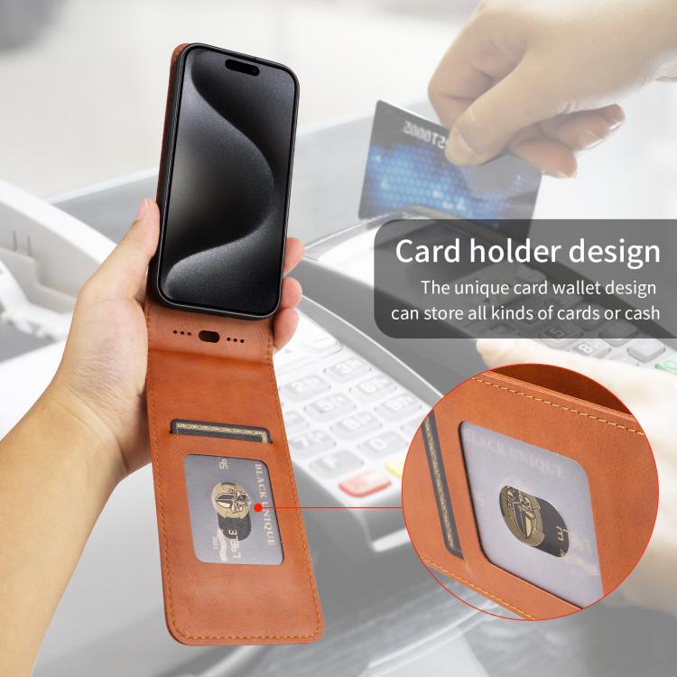 For iPhone 16e Magnetic Vertical Flip Leather Phone Case(Brown) - iPhone 16e Cases by buy2fix | Online Shopping UK | buy2fix