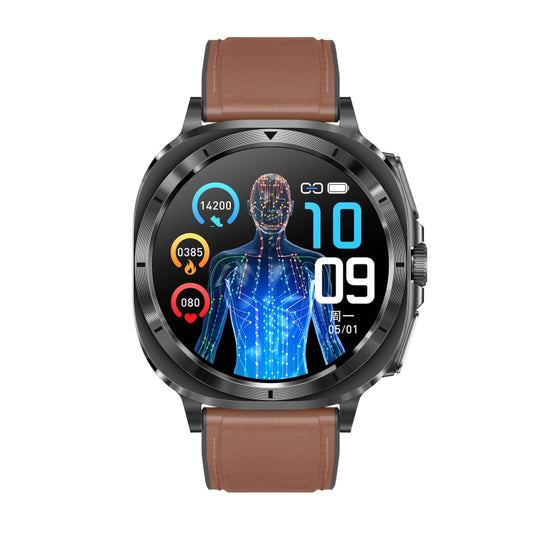 ET492 1.43 inch AMOLED Screen Leather Strap Smart Watch Supports ECG/Blood Sugar Monitoring(Brown) - Smart Watches by buy2fix | Online Shopping UK | buy2fix